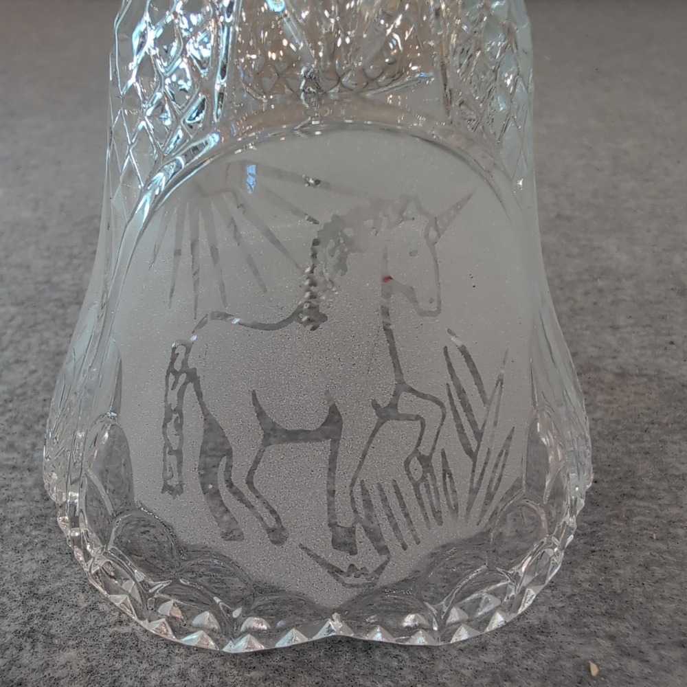 Crystal Glass Dinner Bell Unicorn Etched Handle Clapper Fairy Tale Decor - Picture 2 of 5
